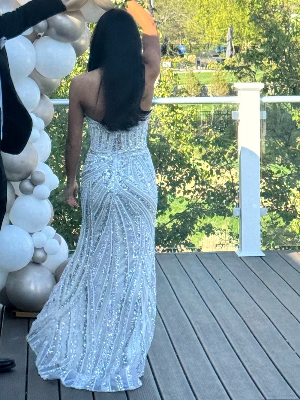 Portia and Scarlett Silver Sequin Prom Gown